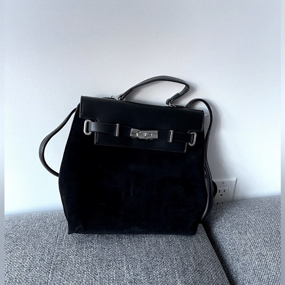 Faux Suede black mini backpack